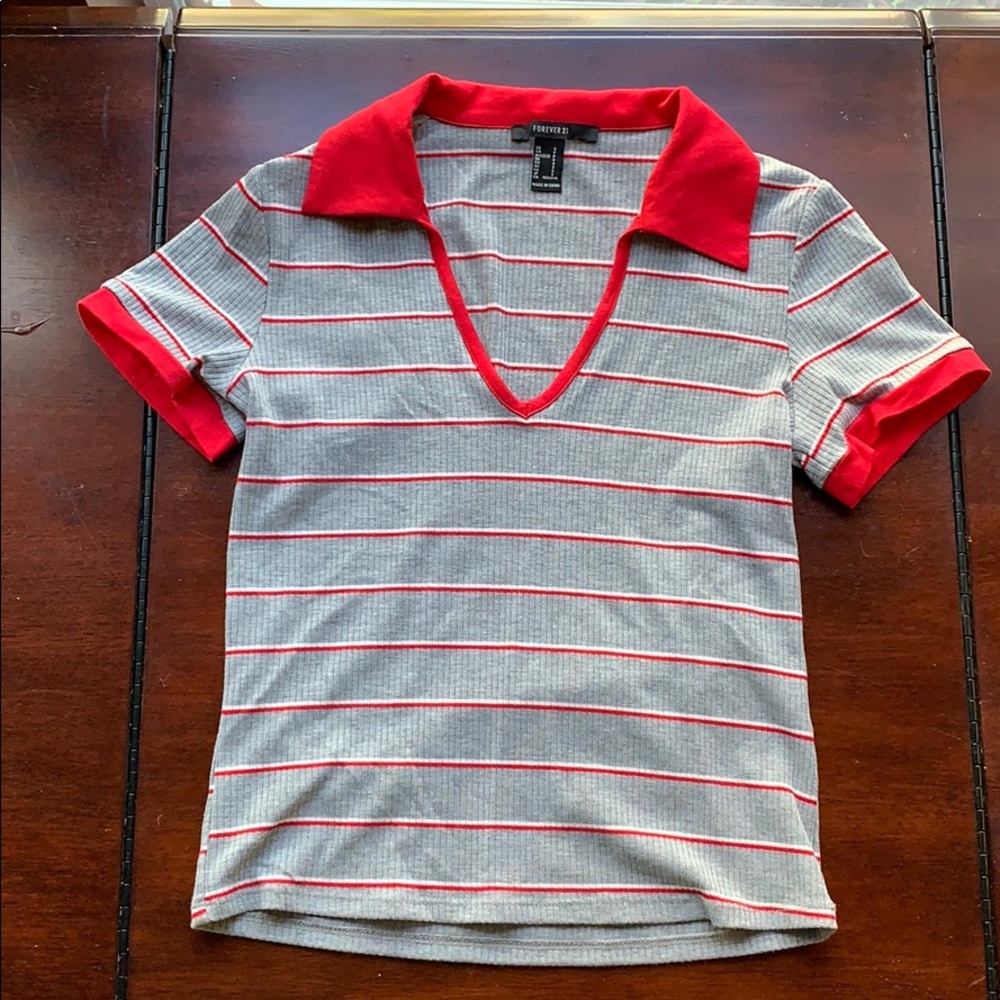 Forever 21 Gray Striped Collared Shirt